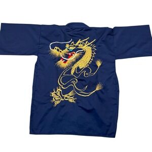 Vintage Japanese Embroidered Dragon Happi Coat Haori Kimono Jacket OS Festival
